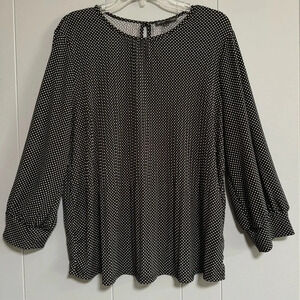 ADRIANNA PAPELL Micropleated Black and White Polka Dot 3/4 Sleeve Blouse Size XL